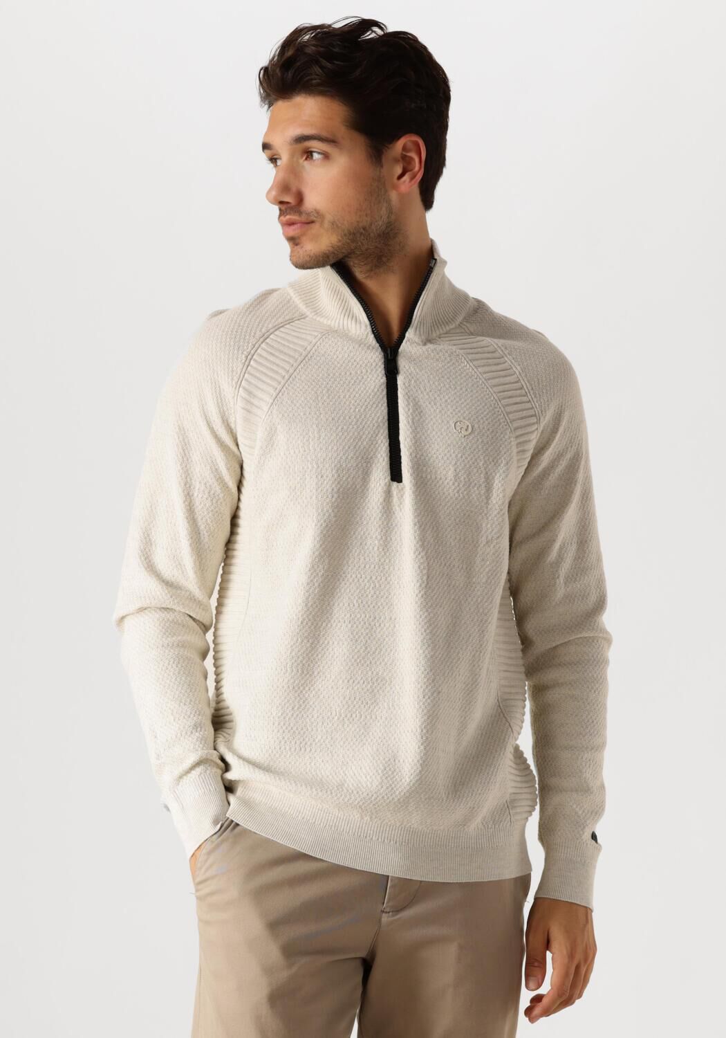 CAST IRON Heren Truien & Vesten Half Zip Collar Cotton Heather Plated Blend Beige