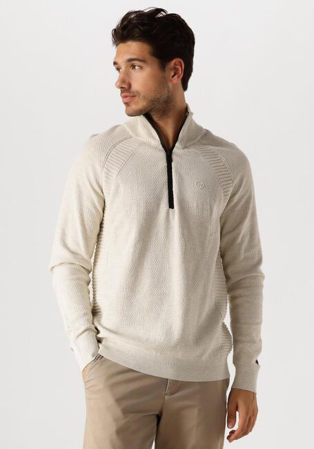 Beige CAST IRON Trui HALF ZIP COLLAR COTTON HEATHER PLATED BLEND - large