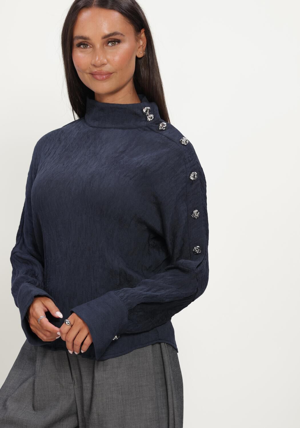 Donkerblauwe CO'COUTURE Blouses CAMELLOCC ASYM BUTTON BLOUSE - large