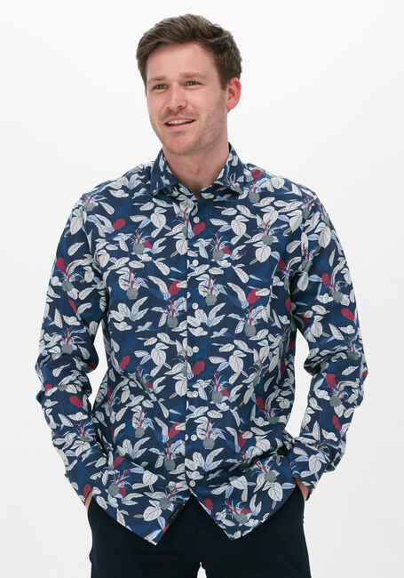 Donkerblauwe VANGUARD Klassiek overhemd LONG SLEEVE SHIRT LEAFS PRINT ON SILVERSTONE - large