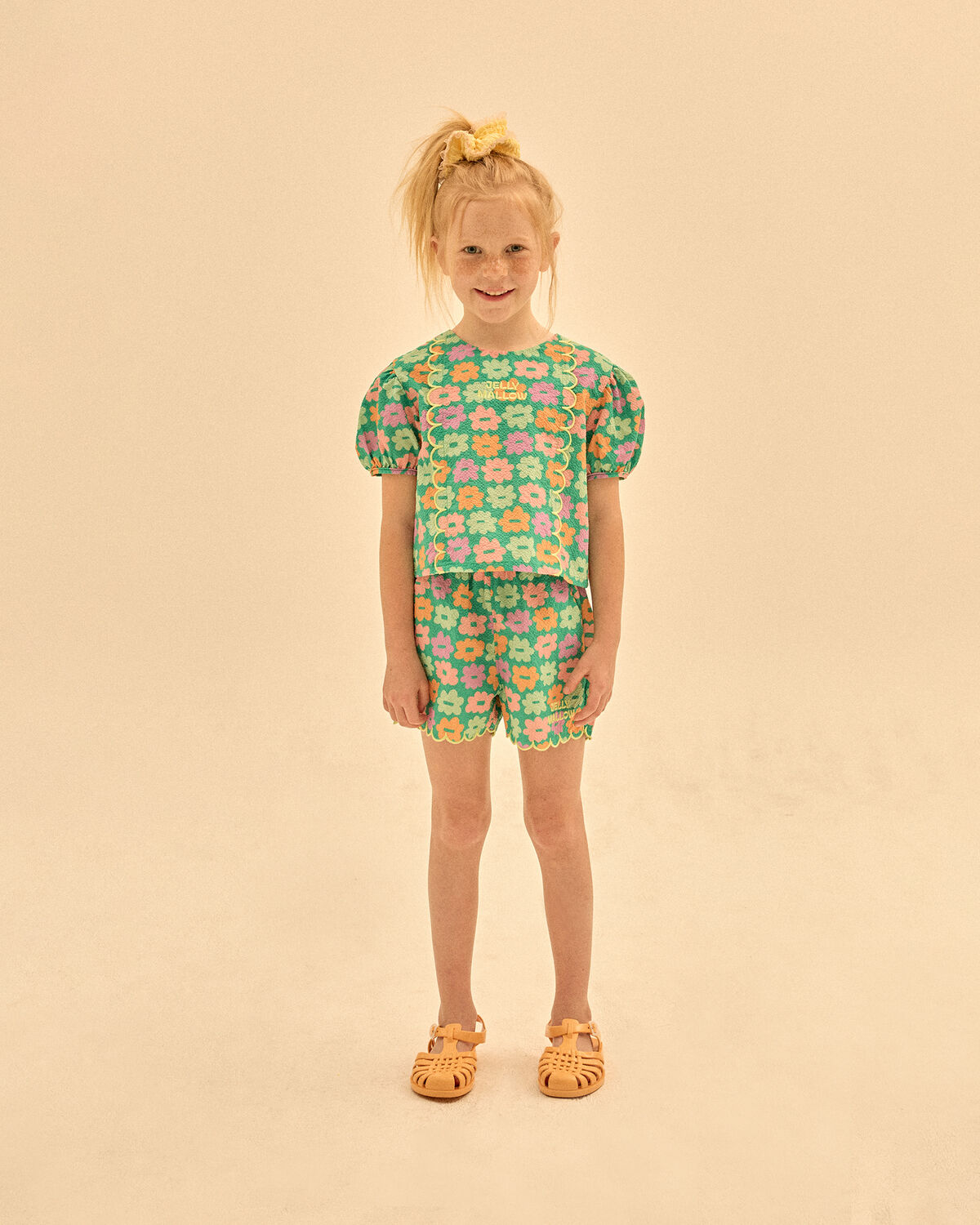 Groene Jelly Mallow Korte broek FLOWER SEERSUCKER SHORTS - large