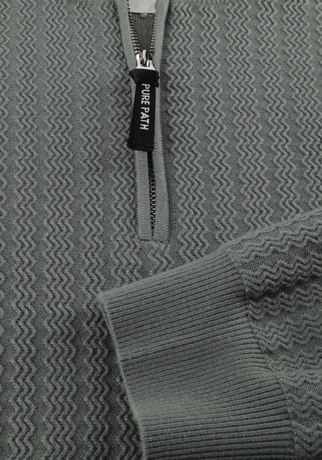 Olijf PURE PATH Trui REGULAR FIT ZIG ZAG HALF ZIP KNITWEAR - large