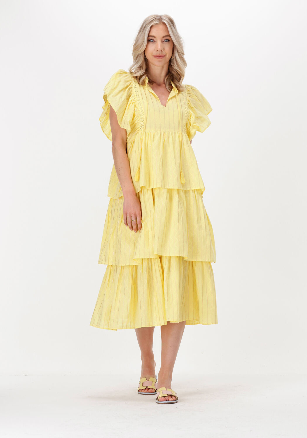 Gele midi outlet jurk