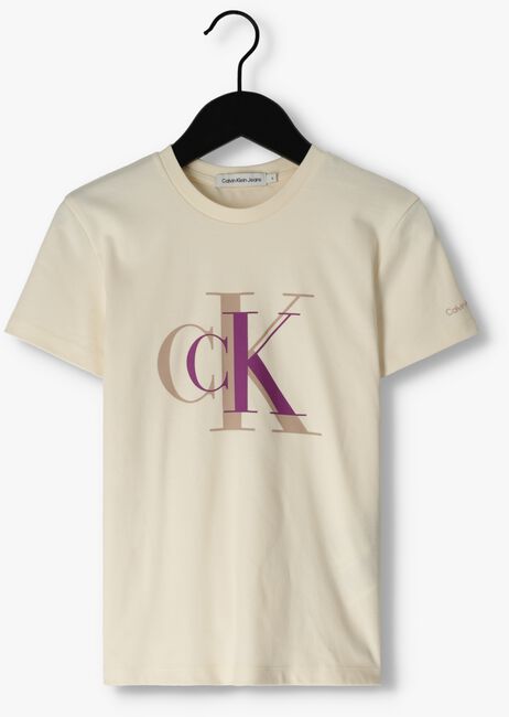 Gebroken wit CALVIN KLEIN T-shirt COLOUR BLOCK MONOGRAM T-SHIRT - large