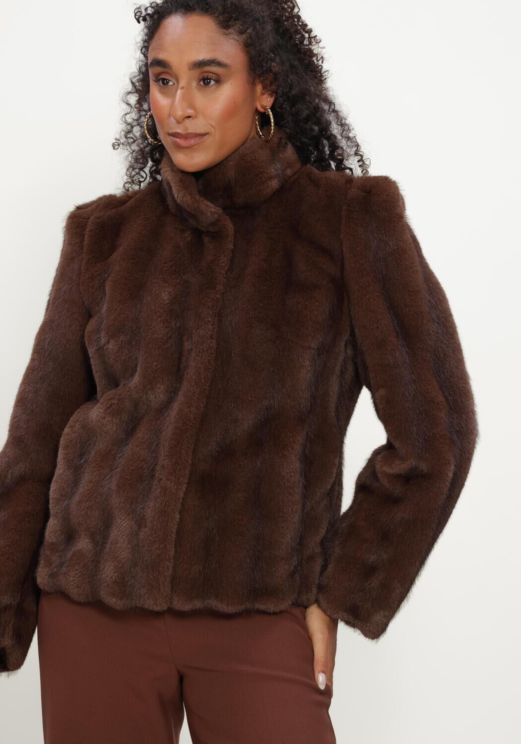 Bruine STUDIO AR Faux fur jas SOLINE FAUX MINK STRIPE - large