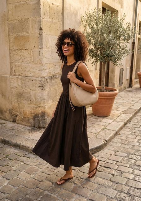 Bruine NOTRE-V Maxi jurk NV-HANNE - large