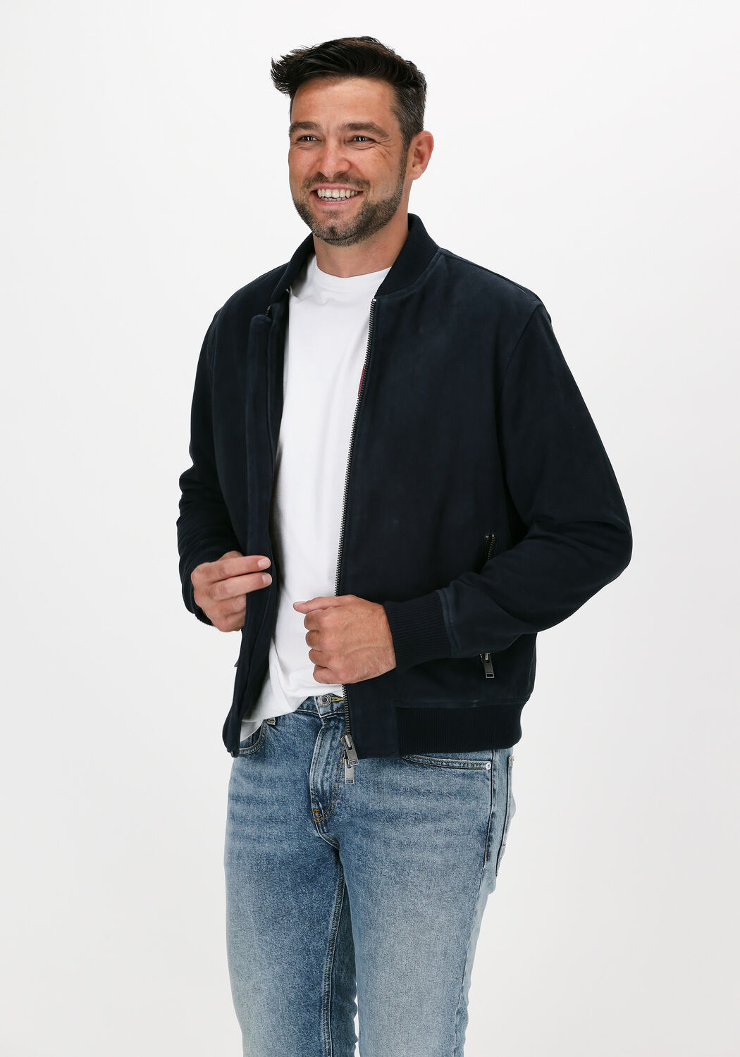 Blauwe SELECTED HOMME Leren jas SLHICONIC BOMBER SUEDE JKT W S Omoda