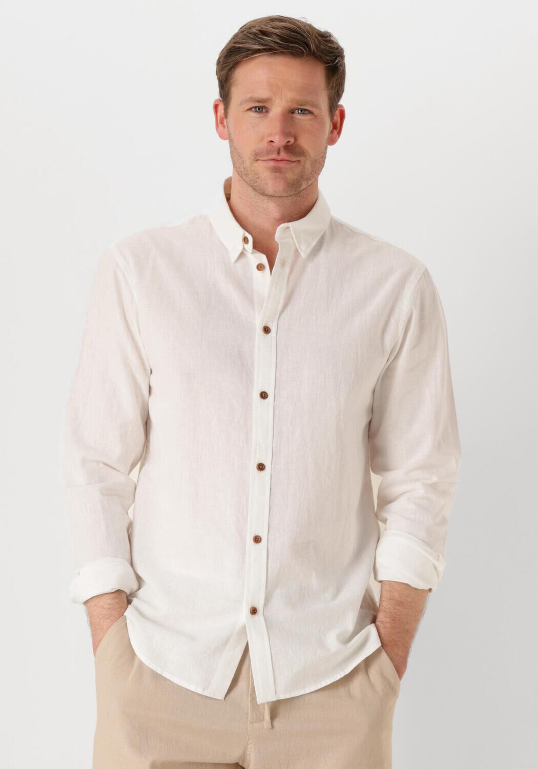ANERKJENDT Heren Overhemden Akleif L s Cot linen Shirt Wit