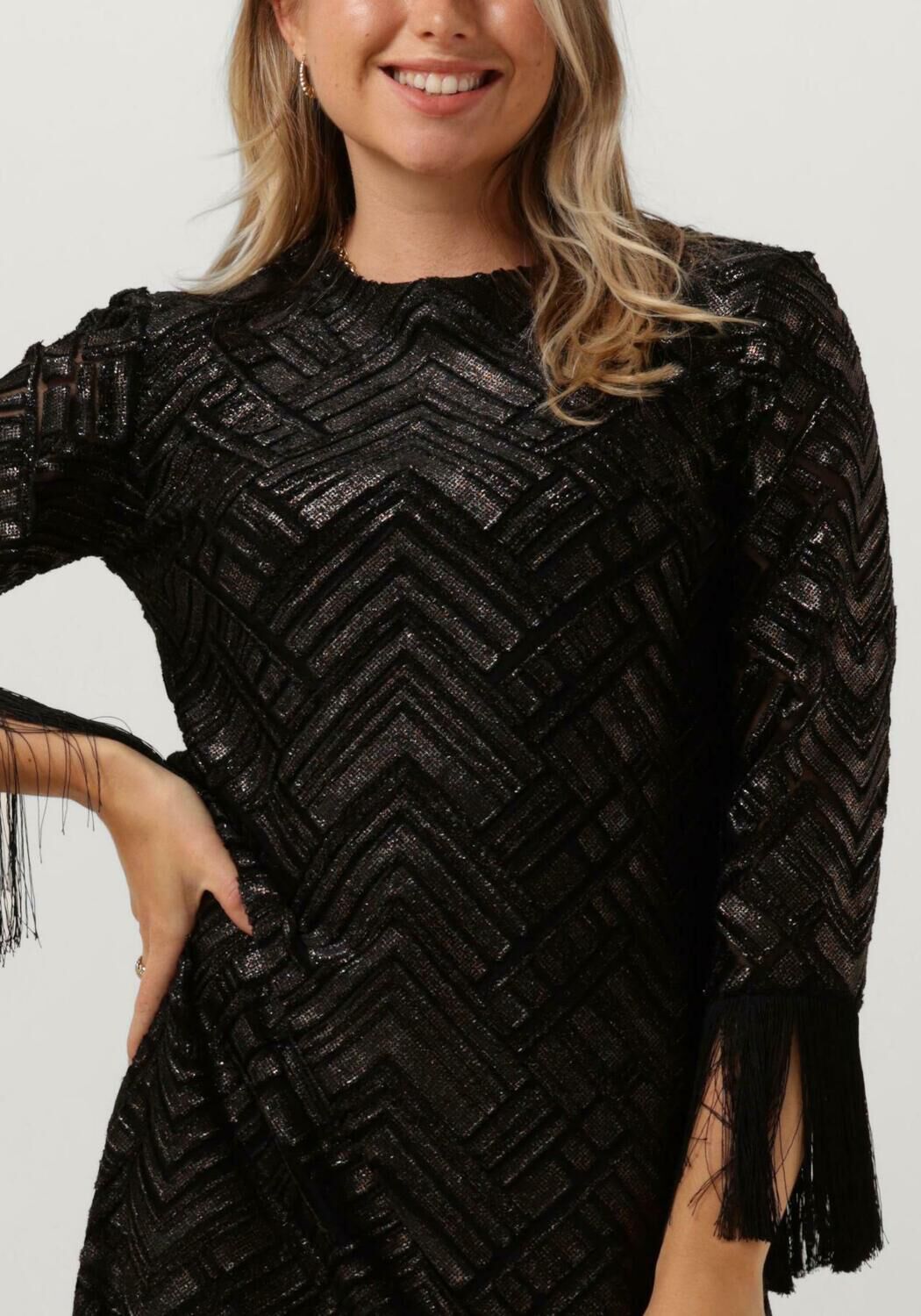 Zwarte ANA ALCAZAR Mini jurk 60S DRESS FRINGES Omoda