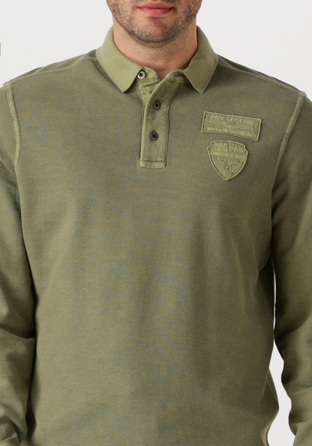 PME LEGEND Heren Polo's & T-shirts Long Sleeve Polo Structured Pique Garment Dyed Groen