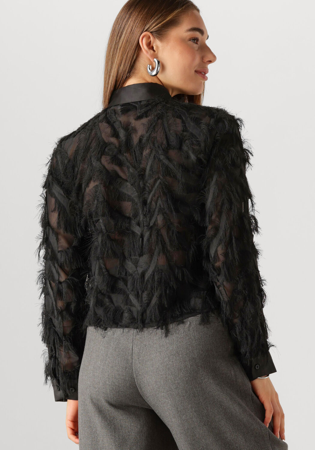SELECTED FEMME Dames Blouses Slfmyline Ls Fluffy Cropped Shirt Zwart