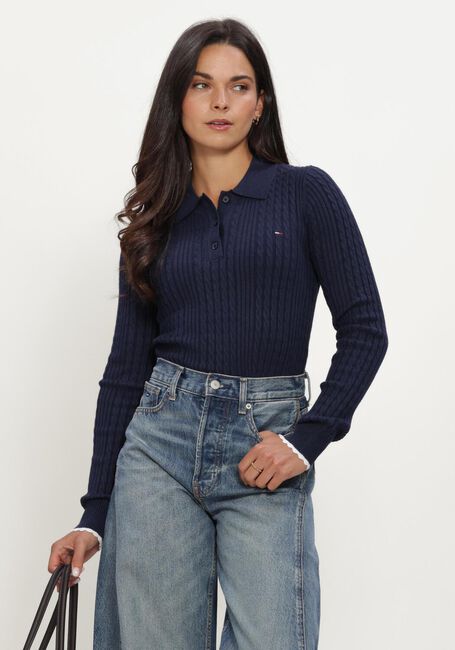 Donkerblauwe TOMMY JEANS Trui TJW MICRO CABLE POLO SWEATER EXT - large