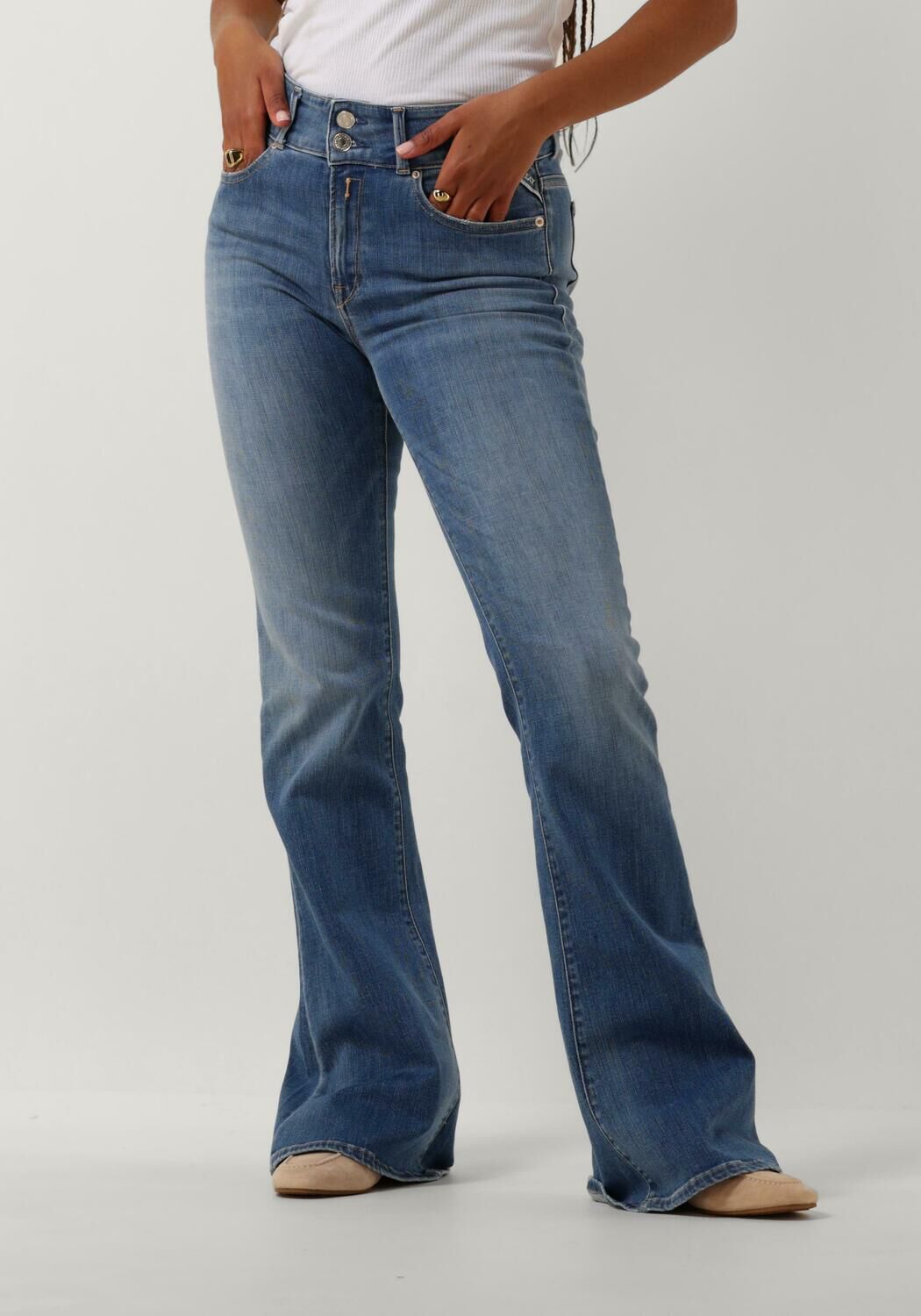 REPLAY Dames Jeans Newluz Flare Pants Blauw