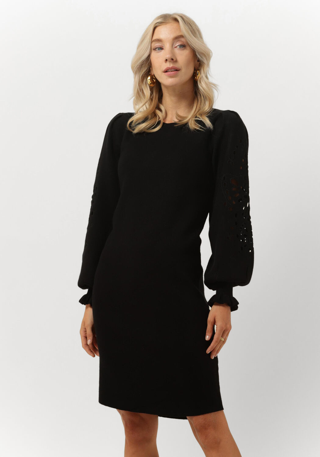 zwarte object midi jurk reynard ls knit dress