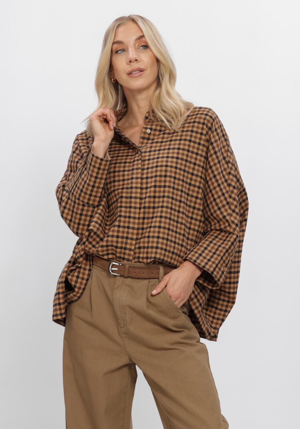 Camel WITHBLACK Blouses WBLMADISON CHECK BAT SHIRT - large