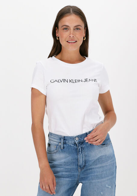 Witte CALVIN KLEIN T-shirt CORE INSTIT LOGO SLIM FIT TEE - large