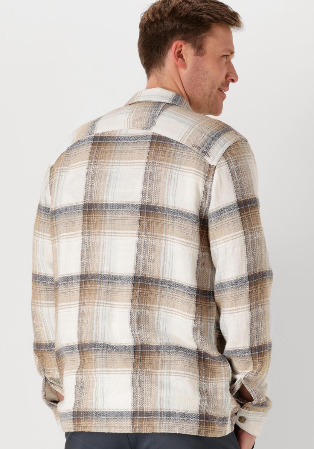 CAST IRON Heren Overshirts Long Sleeve Shirt Slub Check Zand
