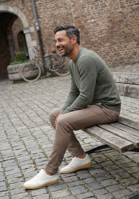 Olijf SELECTED MEN Trui SLHROSS LS KNIT STRUCTURE CREW NECK NOOS - large