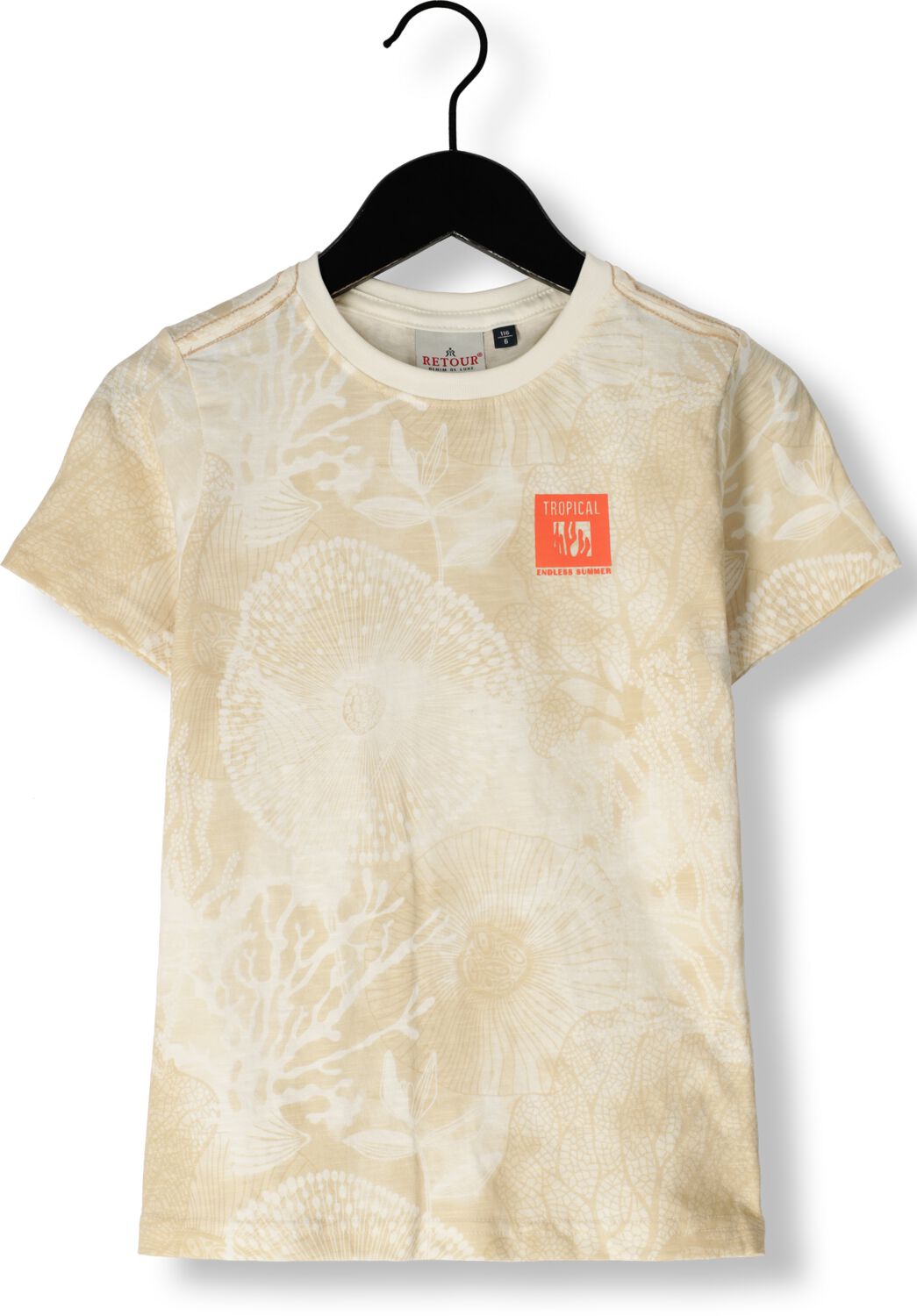 Retour Jeans T-shirt Max met all over print beige offwhite Jongens Katoen Ronde hals 122 128