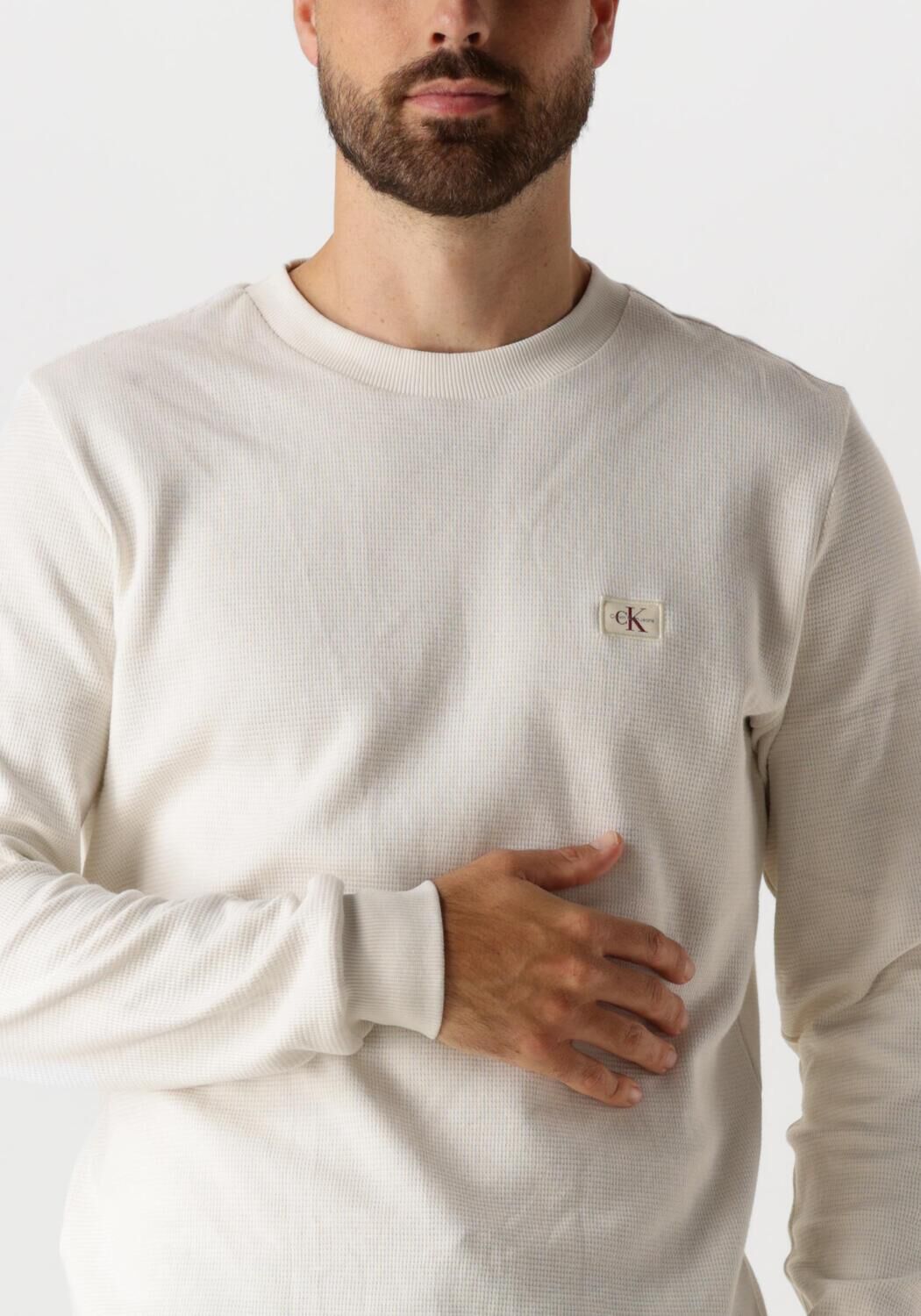 CALVIN KLEIN Heren Truien & Vesten Woven Label Waffle Ls Tee Wit