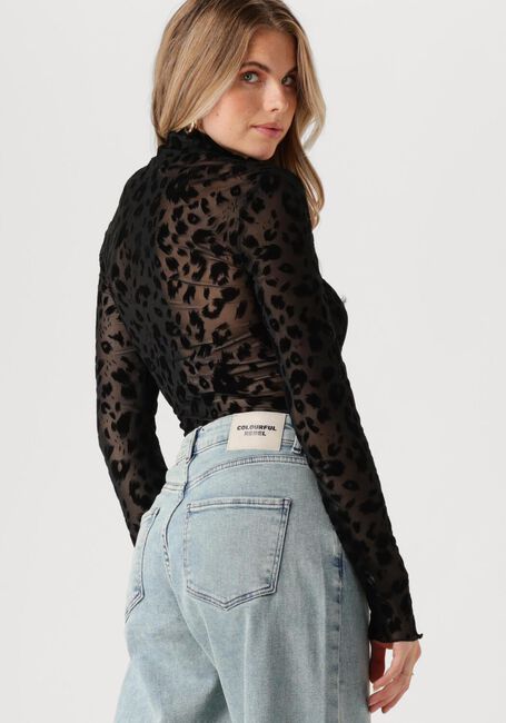 Zwarte COLOURFUL REBEL Top NEYO LEOPARD FLOCK MESH TURTLENECK TOP - large