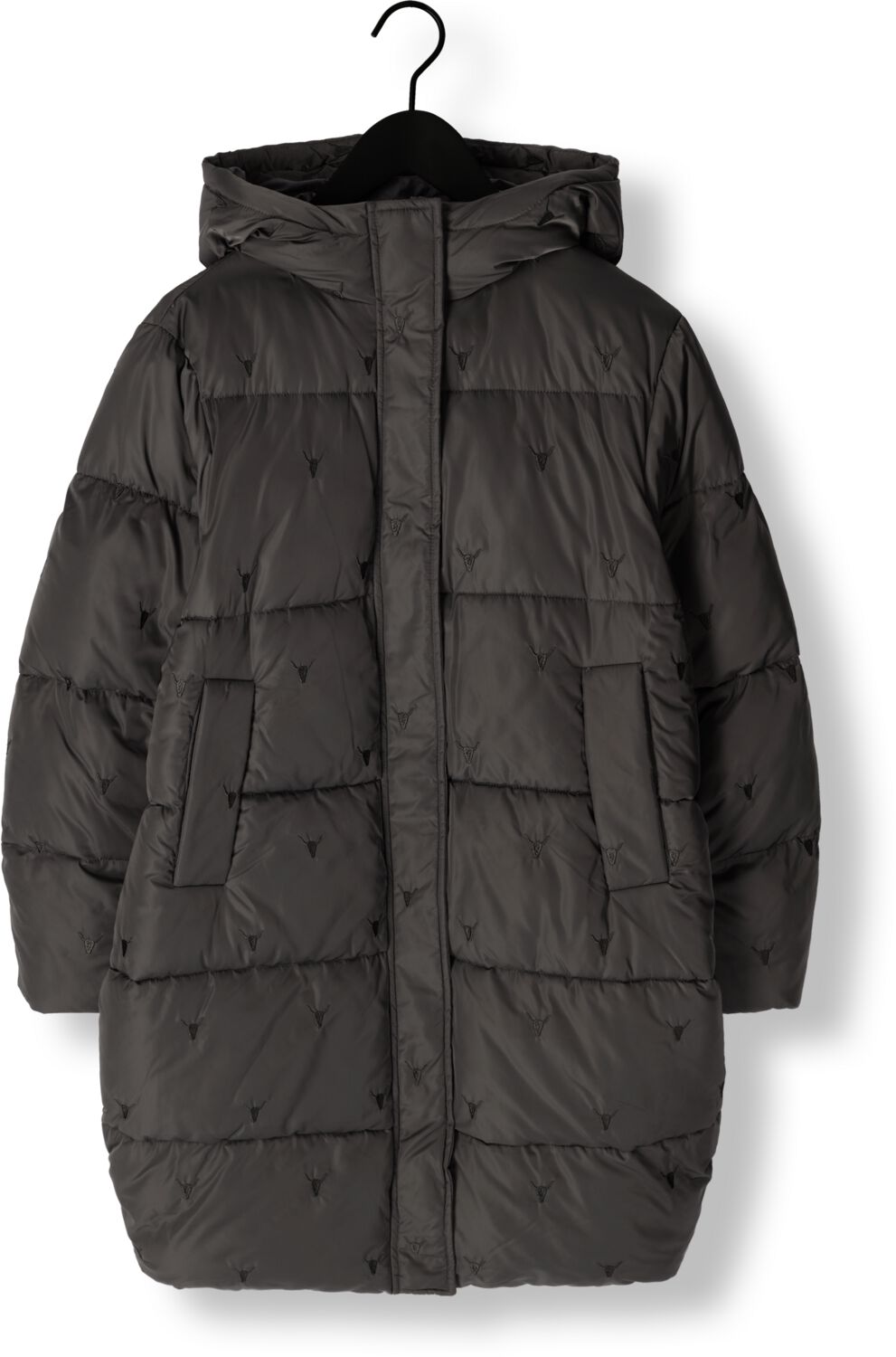 ALIX THE LABEL Dames Jassen Ladies Woven Bull Puffer Coat Antraciet