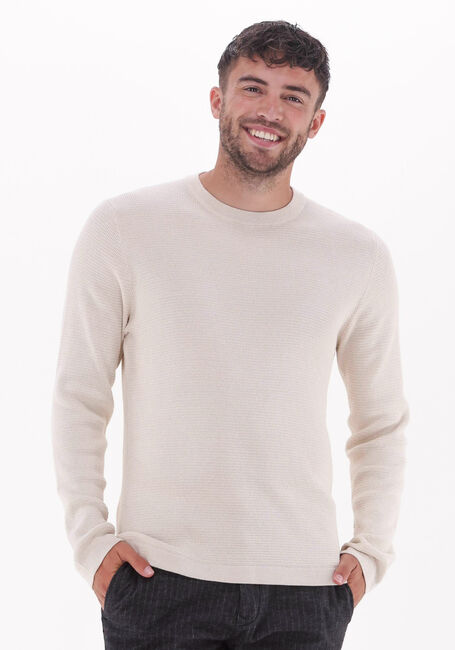 Beige SELECTED MEN Trui ROCKS LS KNIT CREW NECK W NAW - large