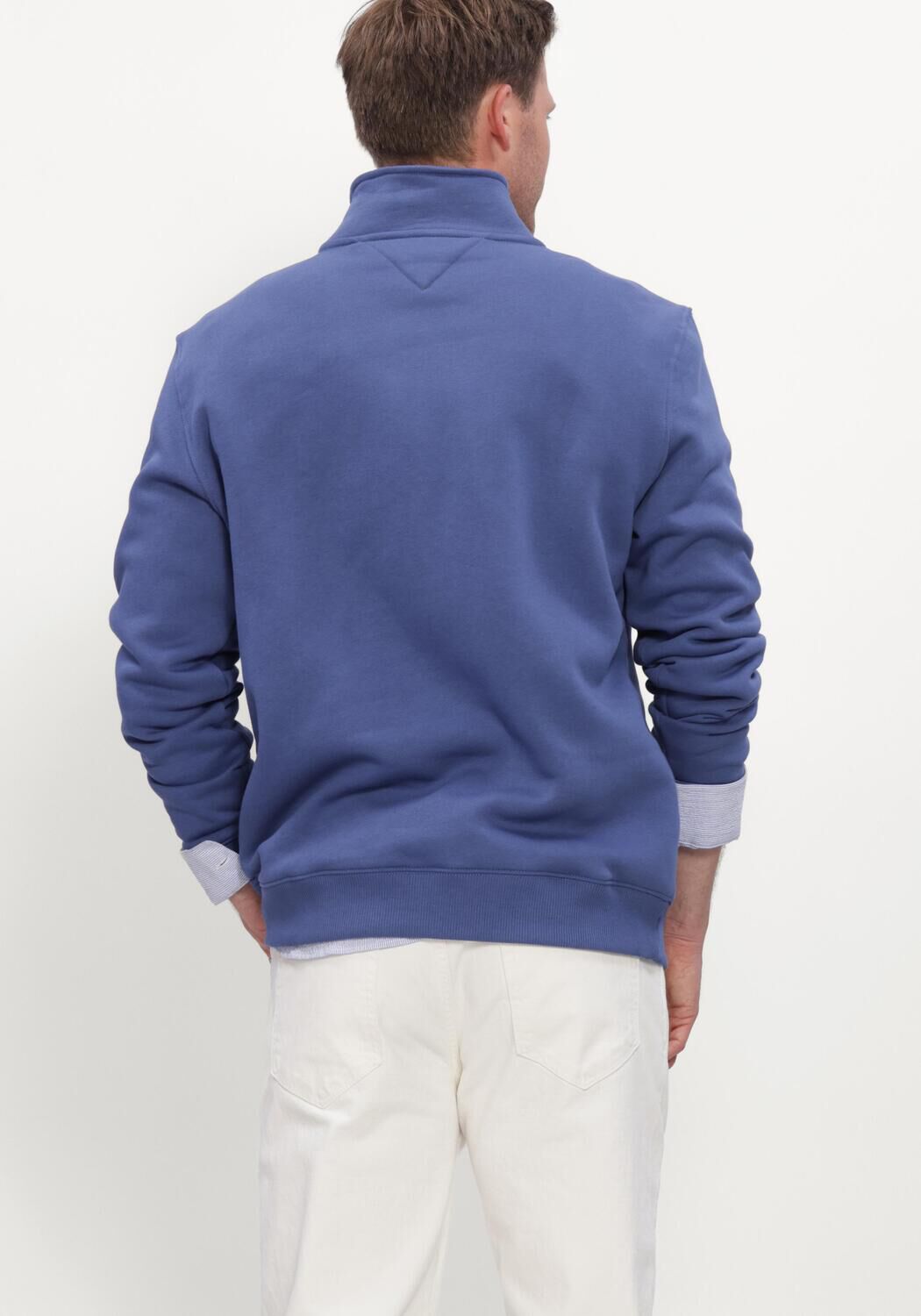 Blauwe TOMMY JEANS Sweater TJM REG FLEECE 1/4ZIP MOCK NECK - large