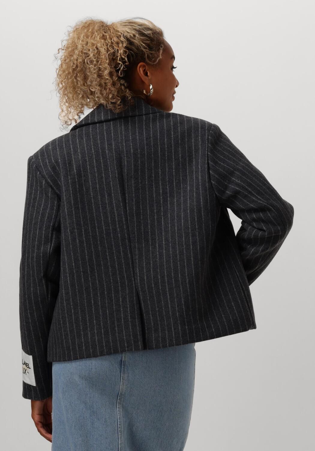 ALIX THE LABEL Dames Jassen Ladies Woven Pinstripe Cropped Coat Donkergrijs