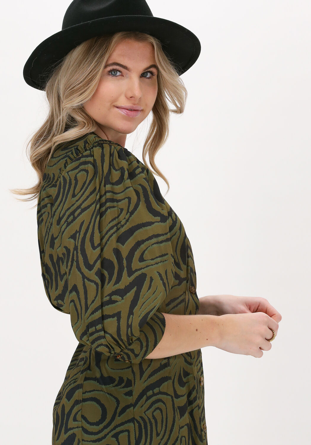 groene scotch soda mini jurk printed fitted button through