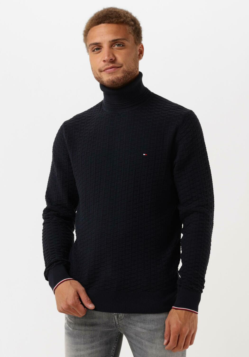 donkerblauwe tommy hilfiger coltrui exaggerated structure roll neck