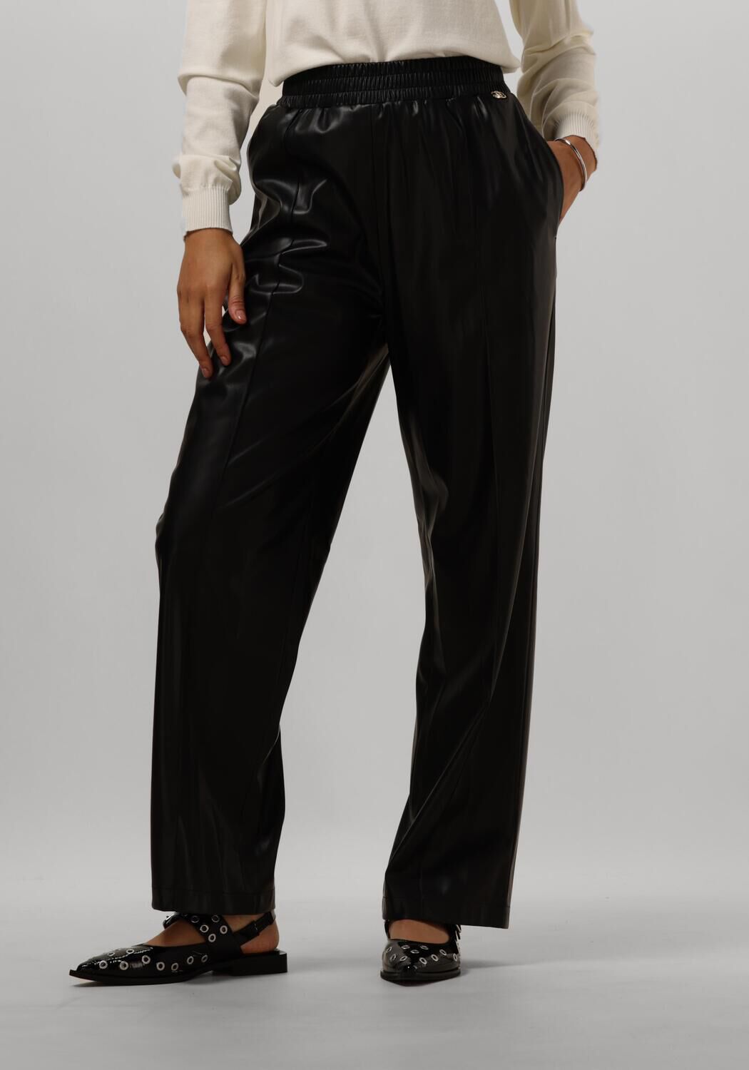 Liu Jo Zwarte Leatherlook Wijde Jogger Broek Black Dames
