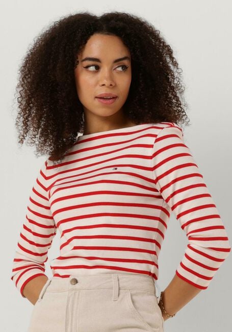 Witte TOMMY HILFIGER  SLIM CODY RIB STP B-NK 3/4SLV - large