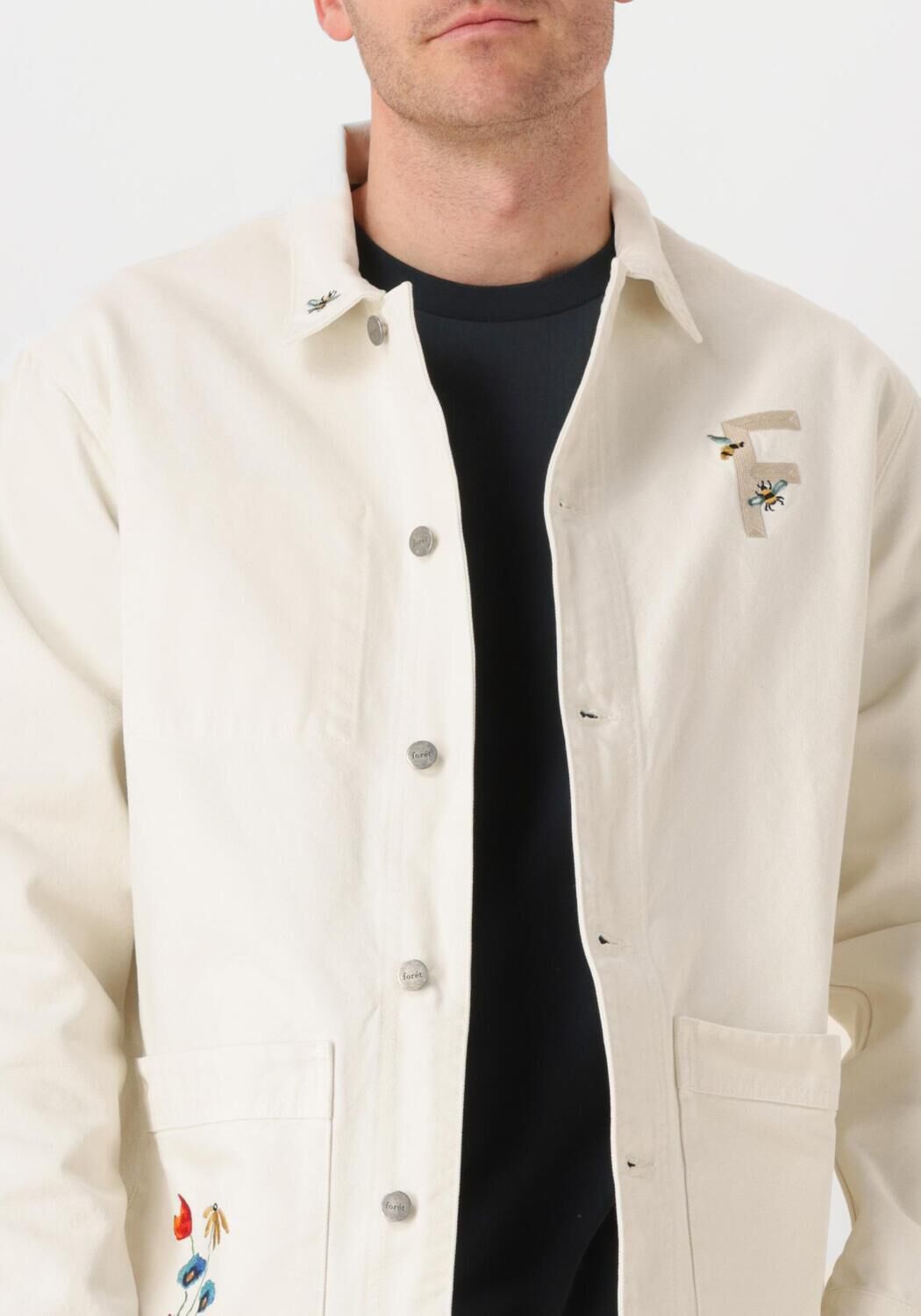 FORÉT Forét Heren Overshirts Rowan Embroidery Canvas Overshirt Gebroken Wit