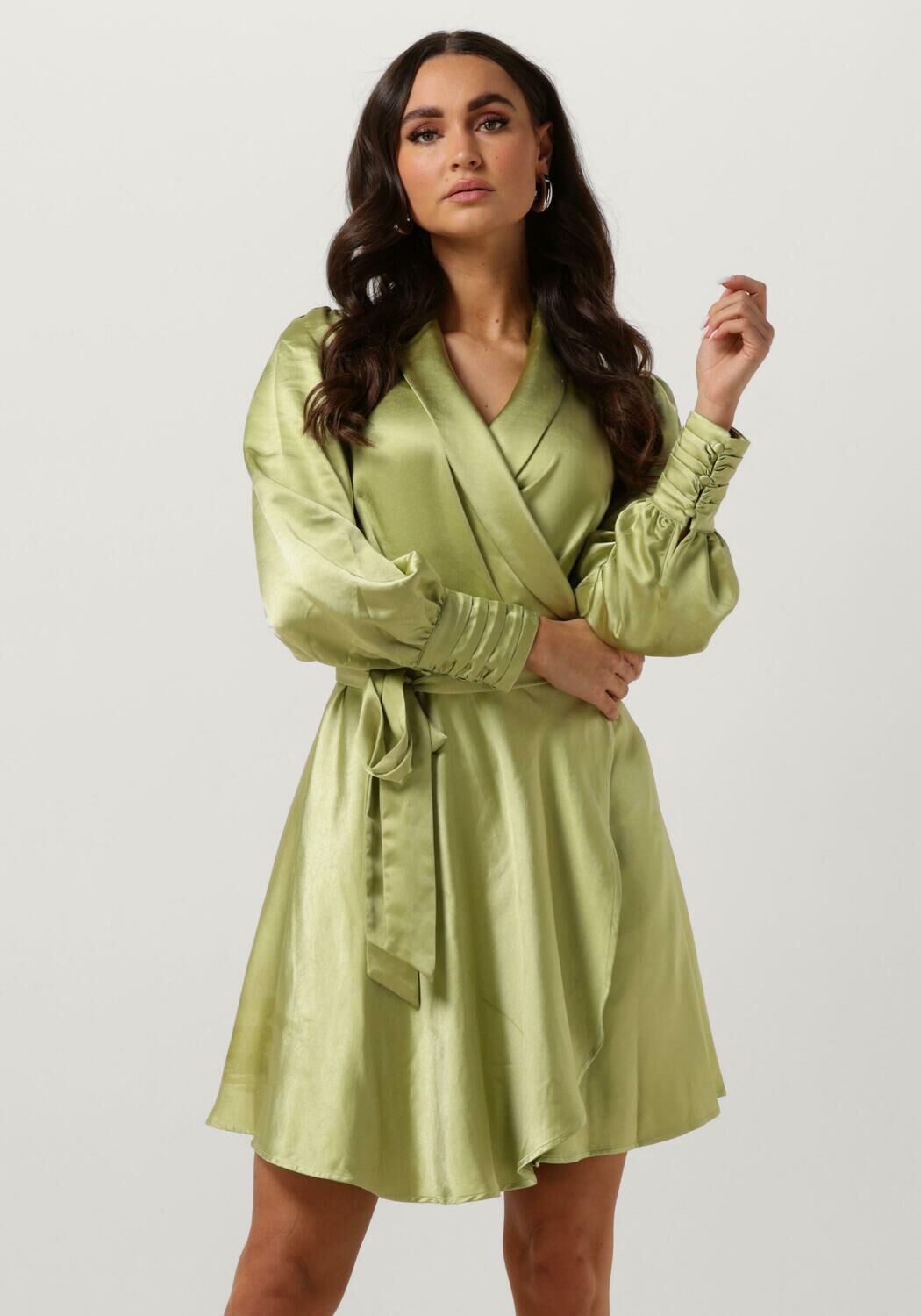 NOTRE-V Dames Jurken Satin Dress Longsleeves Groen