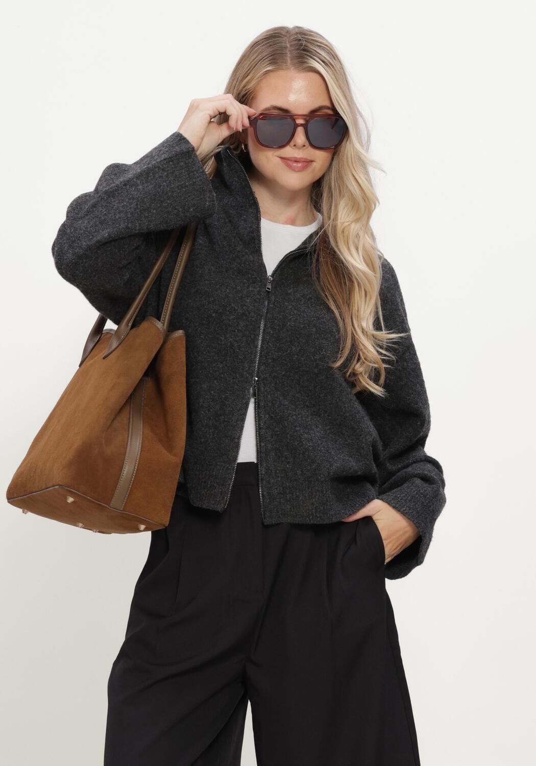 NEO NOIR Dames Truien & Vesten Asley Zip Knit Cardigan Donkergrijs