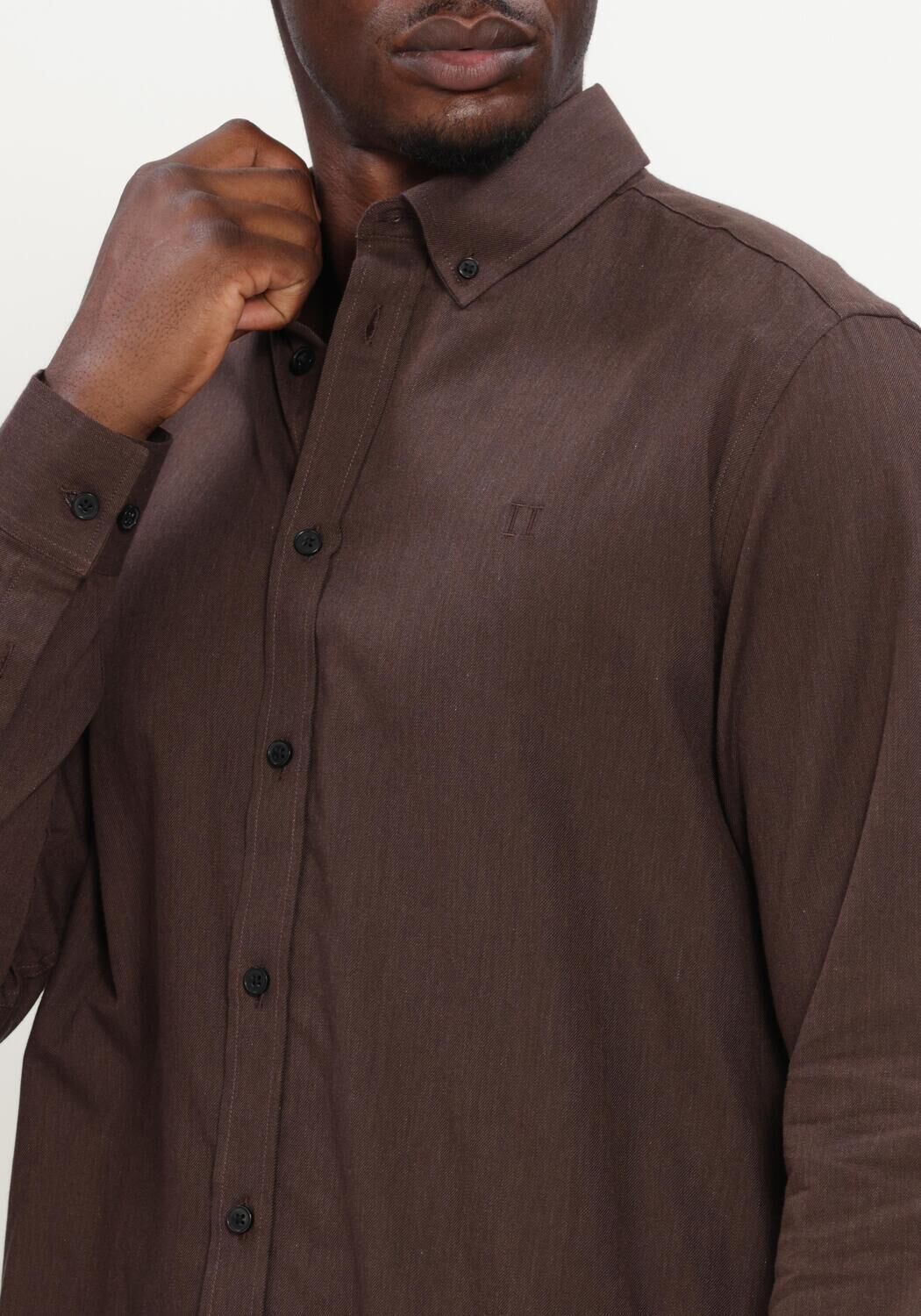 Bruine LES DEUX Klassiek overhemd SOFT FLANNEL SHIRT - large