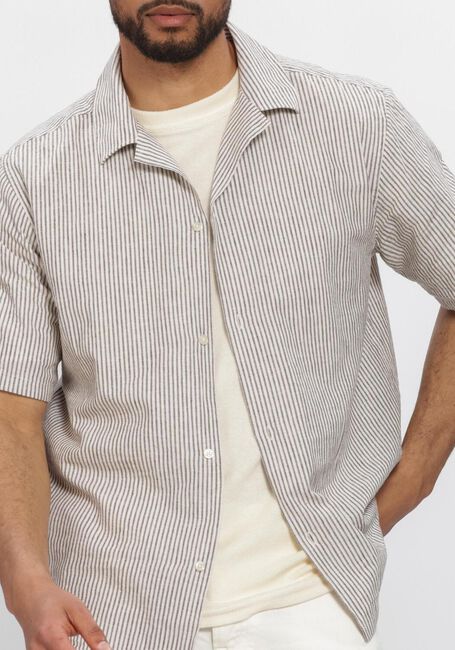 Ecru LES DEUX Casual overhemd LUKAS STRIPE COTTON LINEN SS SHIRT - large