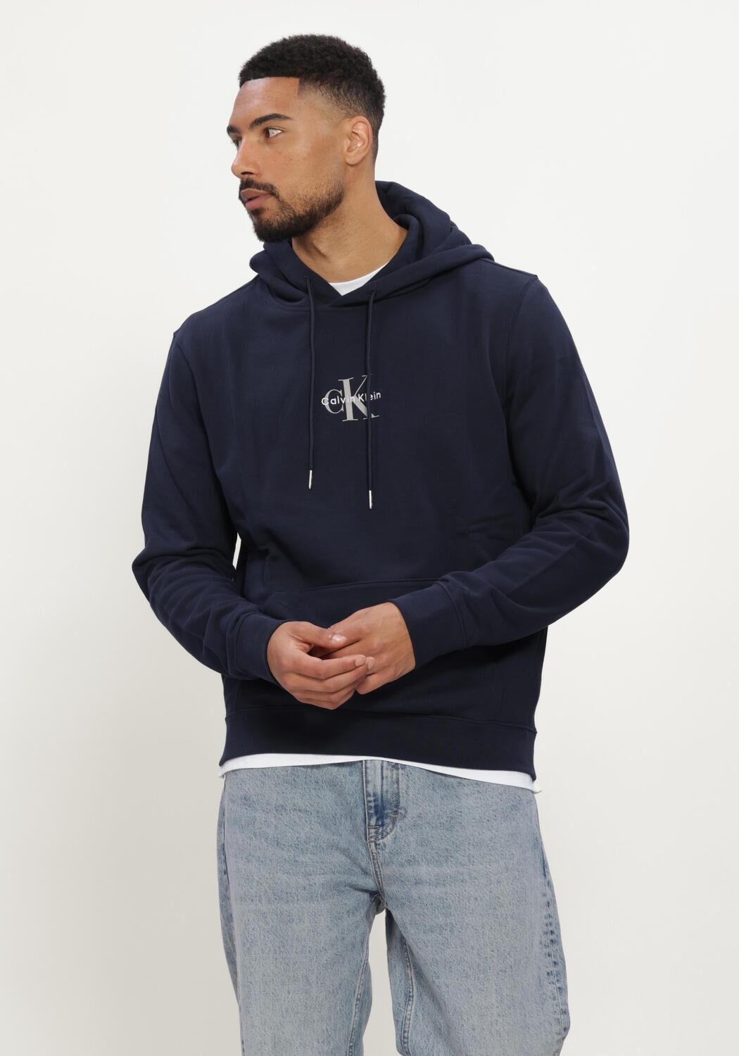 Donkerblauwe CALVIN KLEIN Sweater LS 350TERRY MICRO MNLG HOODIE - large