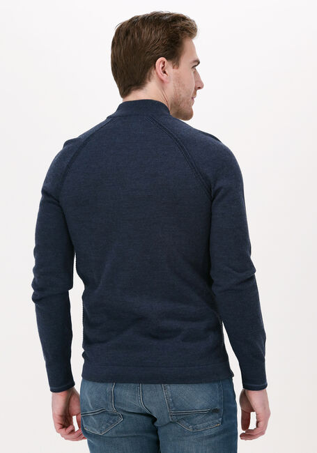 Donkerblauwe CAST IRON Trui MOCK NECK TECH MERINO - large