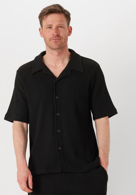 Zwarte SHIWI Casual overhemd MEN DEAN WAFFLE STRUCTURE SHORTSLEEVE - large