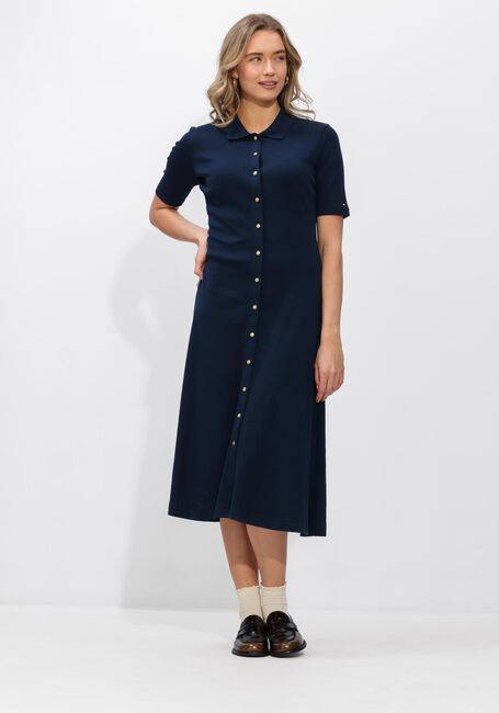 Donkerblauwe TOMMY HILFIGER Midi jurk GOLD BUTTON F+F MIDI DRESS - large