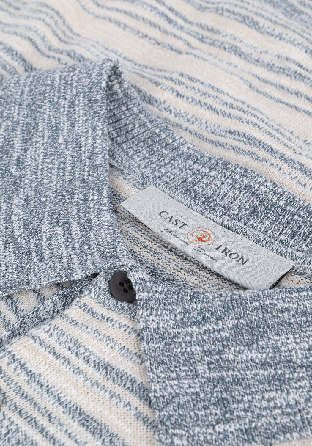 Lichtblauwe CAST IRON Polo SHORT SLEEVE POLO COTTON SLUB STRIPE KNITTED - large