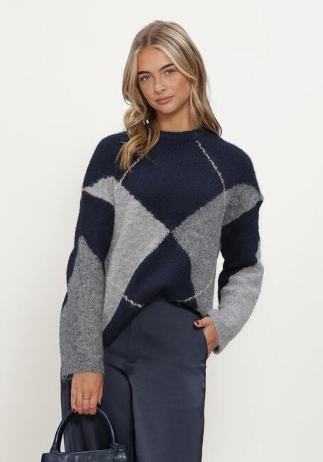 Donkerblauwe NEO NOIR Trui INGA CHECK FLUFF KNIT BLOUSE - large