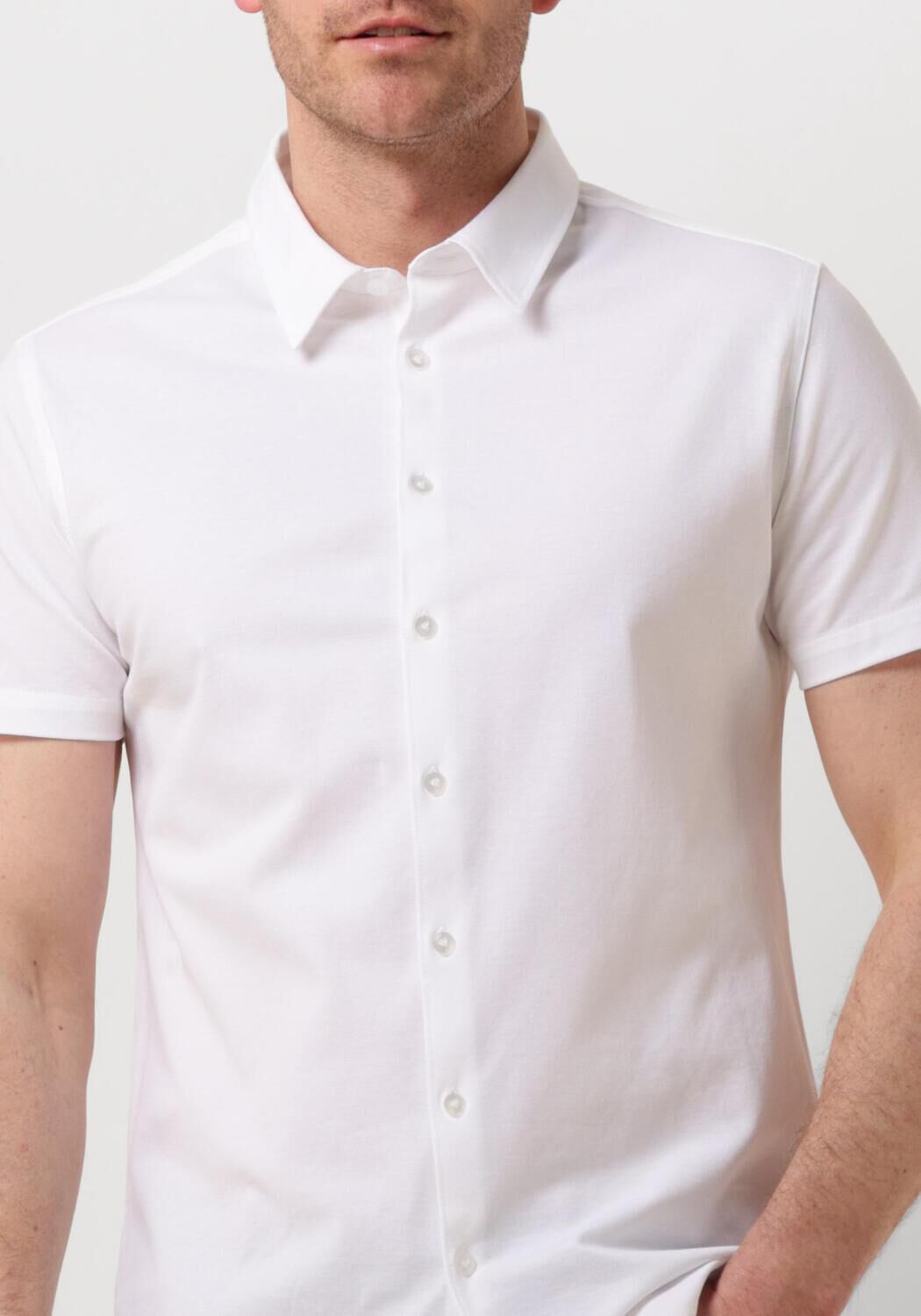 PURE PATH Heren Overhemden Pique Shortsleeve Button Up Shirt Wit