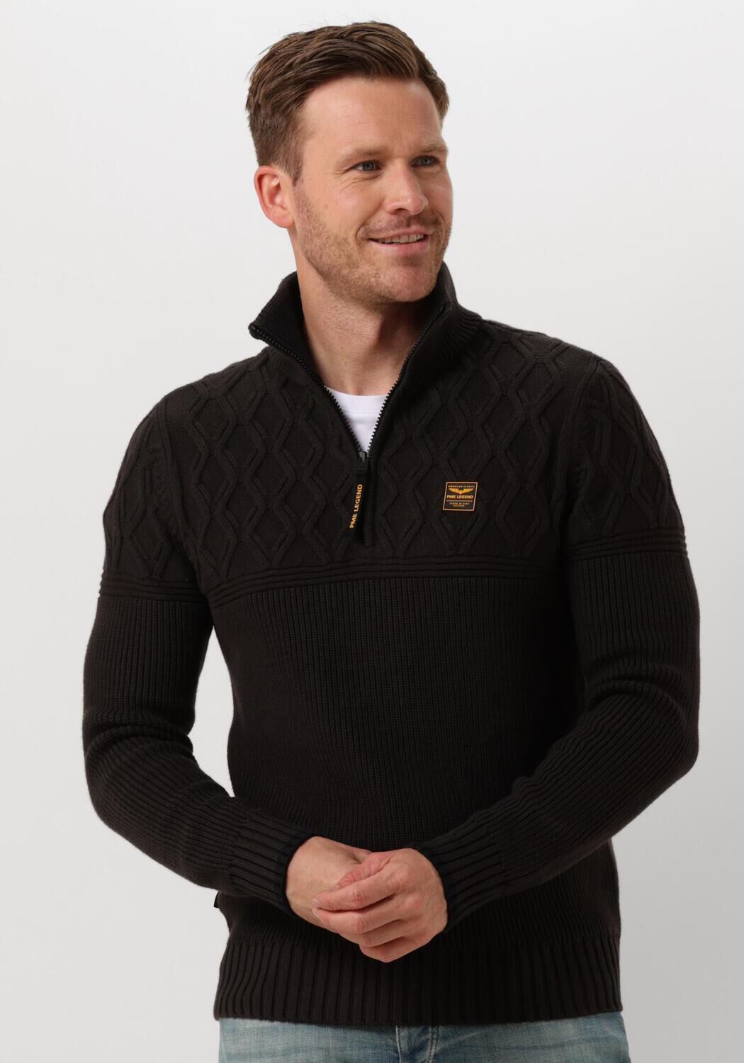 PME LEGEND Heren Truien & Vesten Half Zip Collar Cotton Mix Yarn Zwart