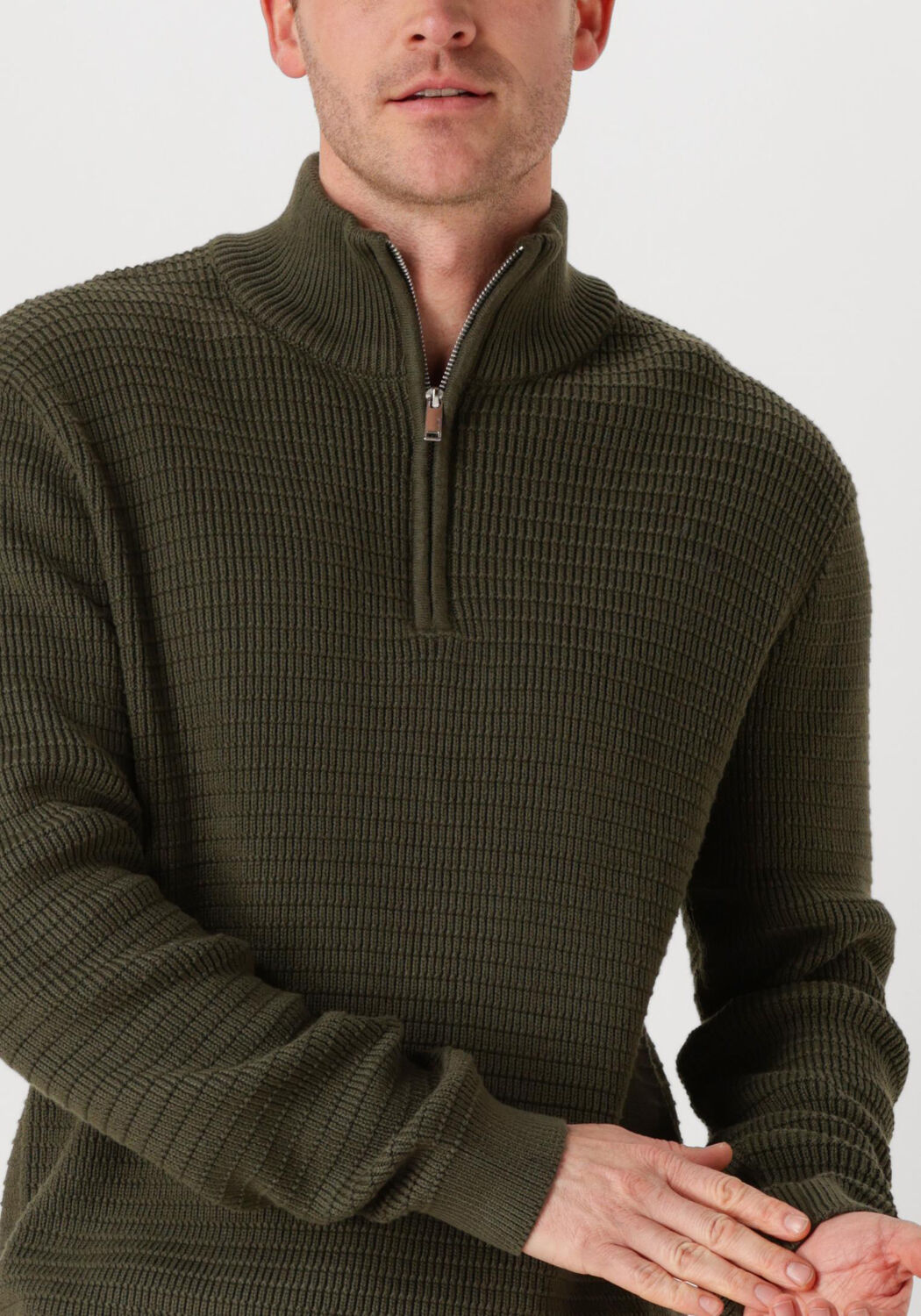 SELECTED HOMME Heren Truien & Vesten Slhtheo Ls Knit Structure Half Zip Donkergroen