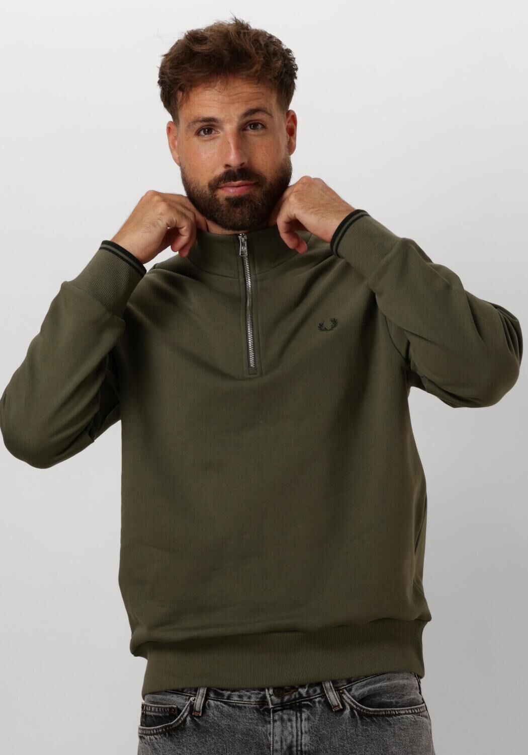FRED PERRY Heren Truien & Vesten Half Zip Sweatshirt Groen