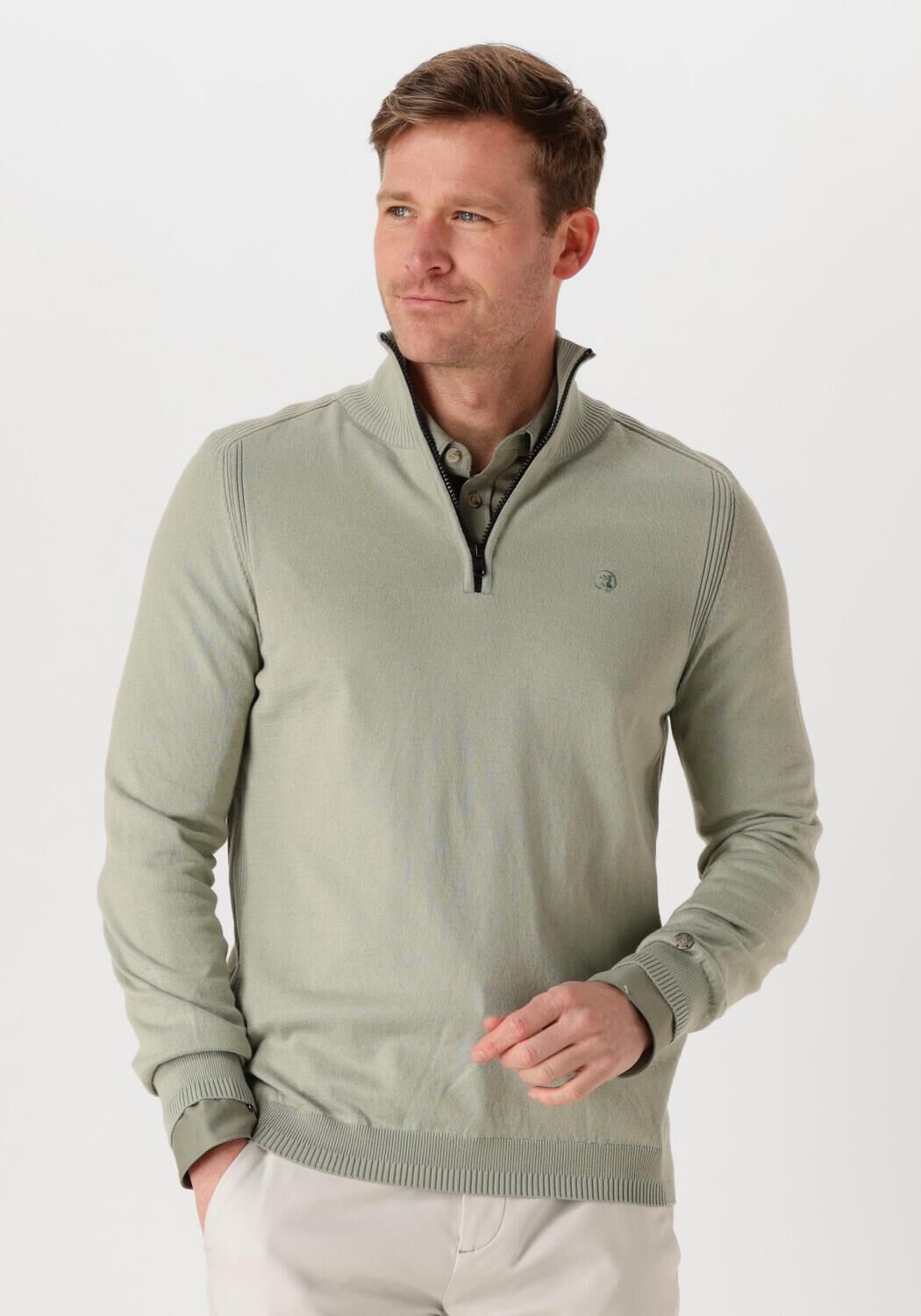 CAST IRON Heren Truien & Vesten Half Zip Collar Cotton Stretch Groen