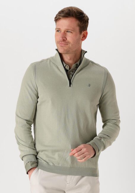 Groene CAST IRON Trui HALF ZIP COLLAR COTTON STRETCH - large